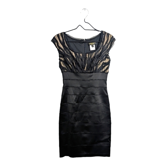 Tadashi Shoji Silk Blend Black Mini Sheath BodyCon Dress Mesh Sequins Formal 6P - Picture 1 of 12